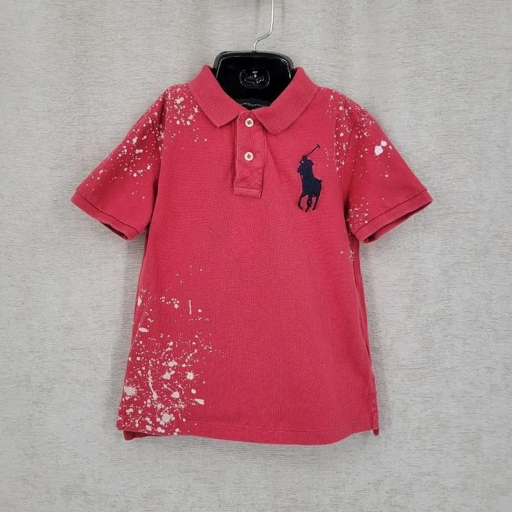 Polo Ralph Lauren Kids Short Sleeve Red Polo Shirt with White Paint Splatter